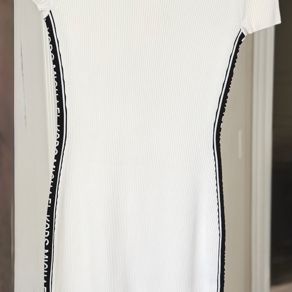 White Ribbed Dress with Black Side Stripes